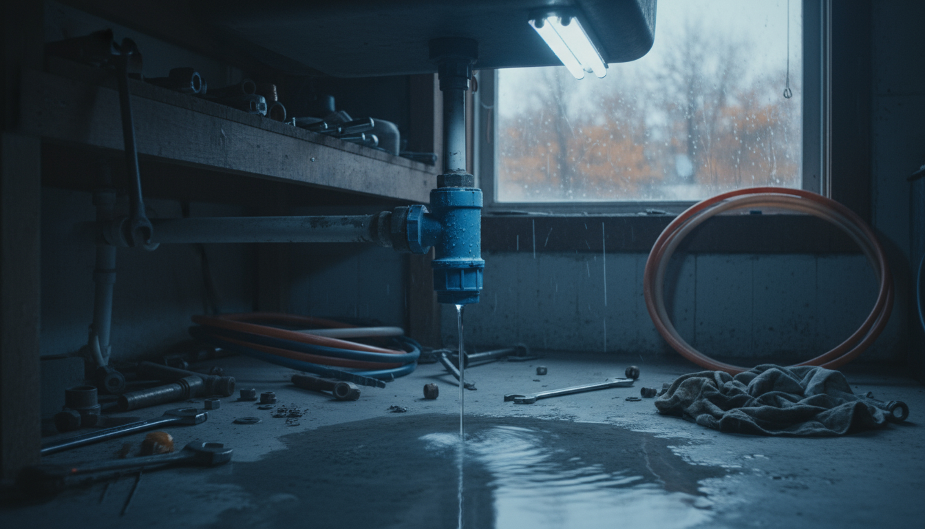 Water shutoff valve under sink for emergency water damage control