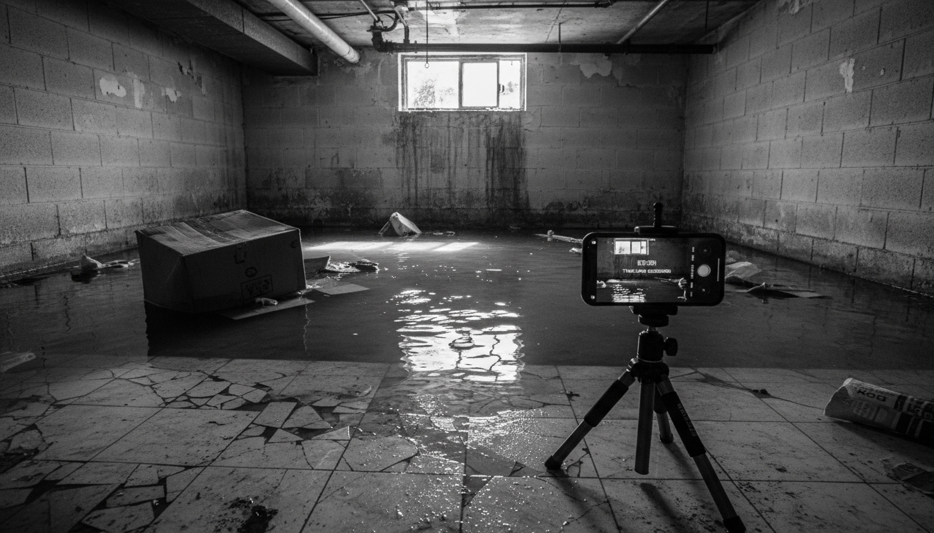 Smartphone documenting water damage for insurance - essential water damage tips