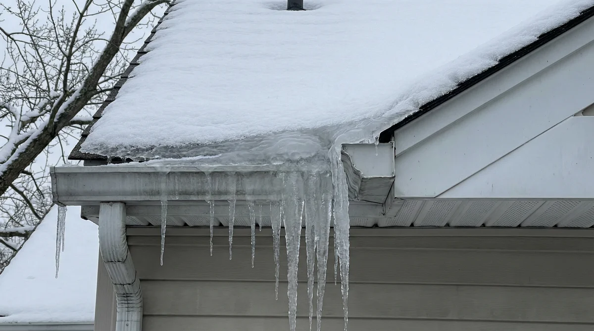 Ice dam on roof causing attic water damage in Fairfield NJ home