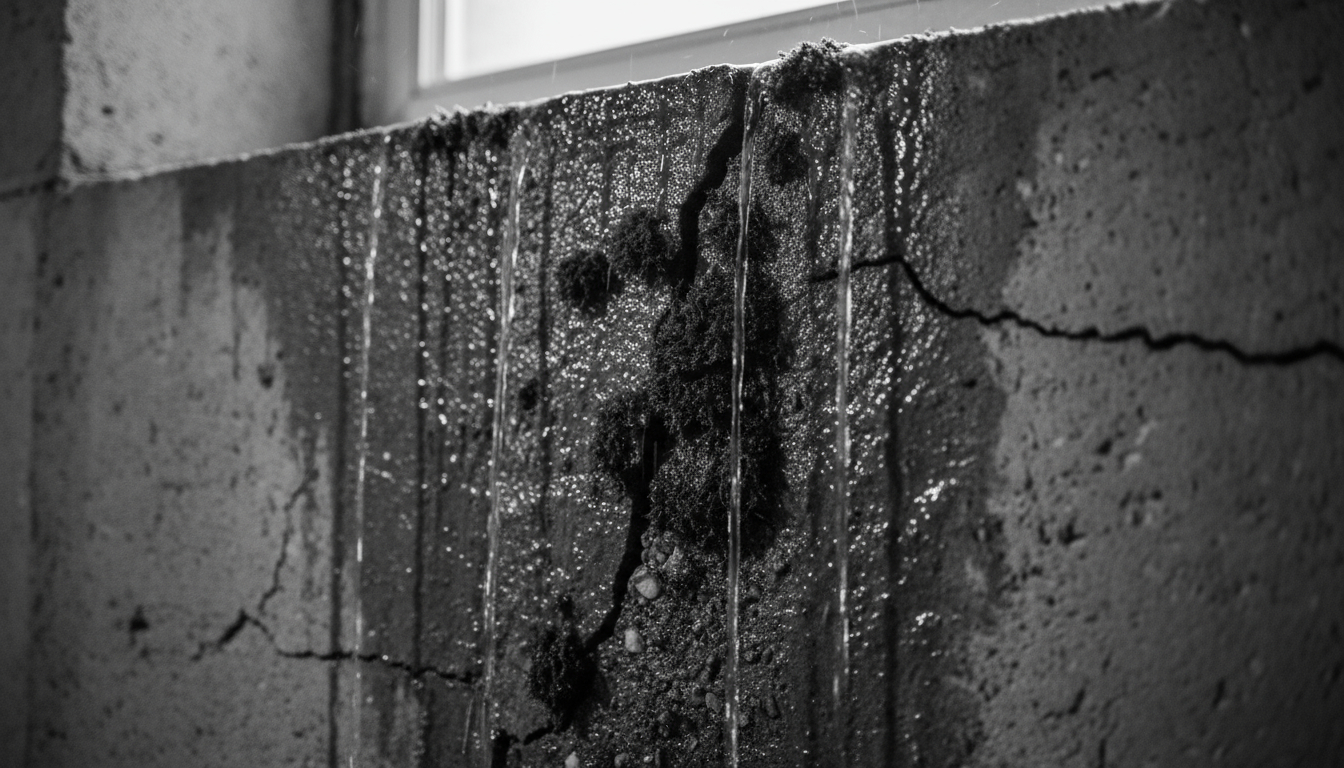 Basement water damage and foundation cracks requiring cleanup
