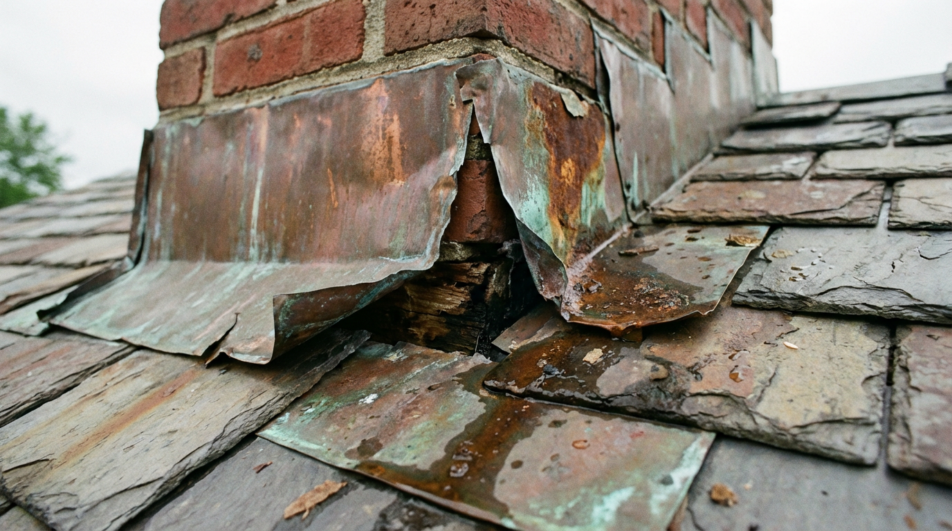 Chimney flashing leak causing water coming in chimney on New Hampton home