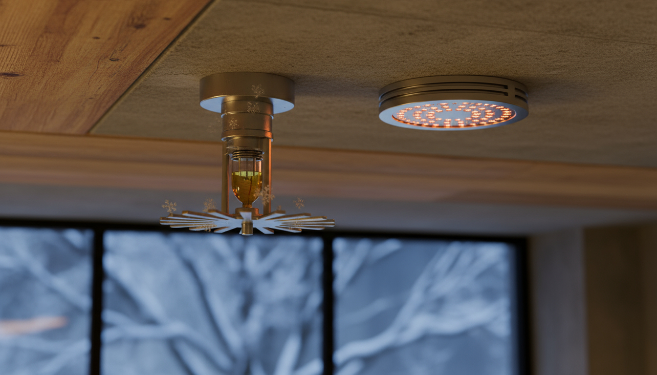 Fire prevention sprinkler system and smoke detectors in commercial building