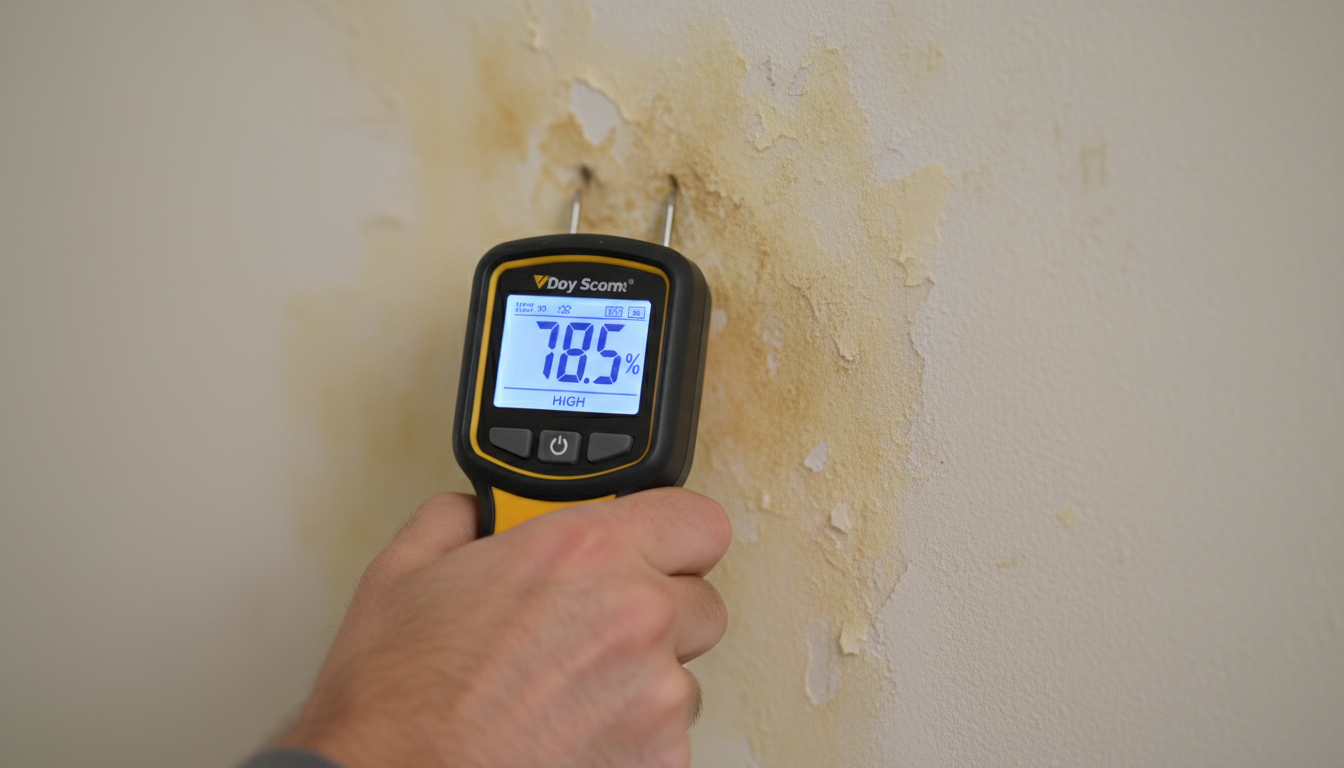 Moisture meter detecting wall damage