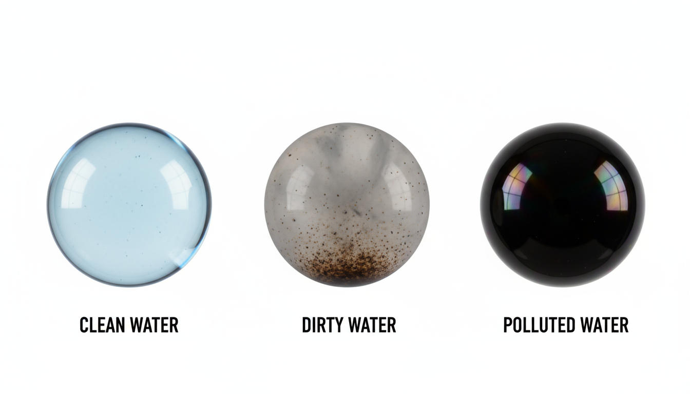 Visual representation of three water damage categories showing clean, gray, and black water contamination levels