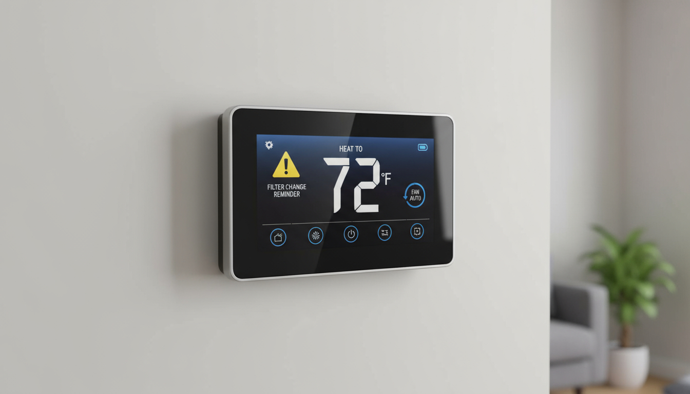 Digital thermostat displaying temperature settings