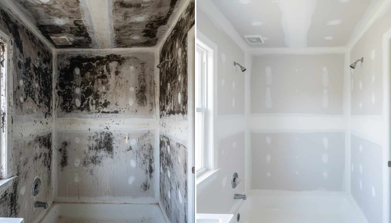 Before and after mold remediation process