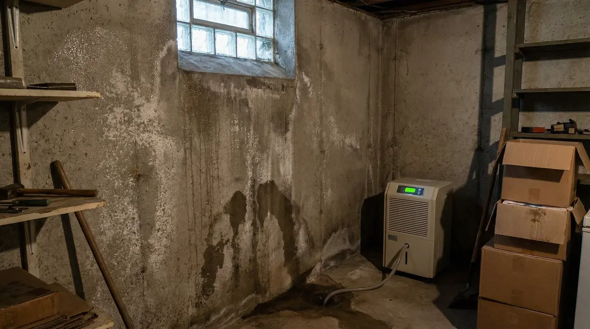 Basement moisture causing mold problem in New Hampton NY property