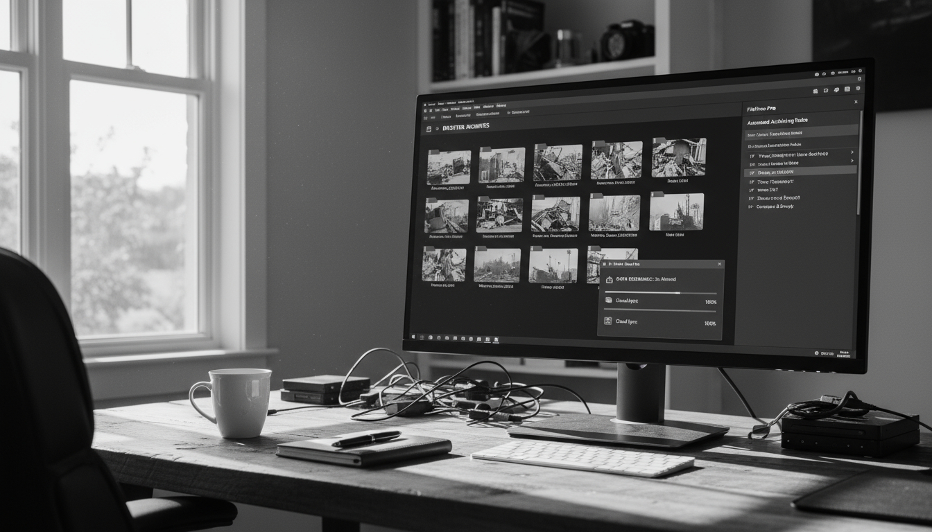 Organizing and backing up disaster damage photos in digital folders
