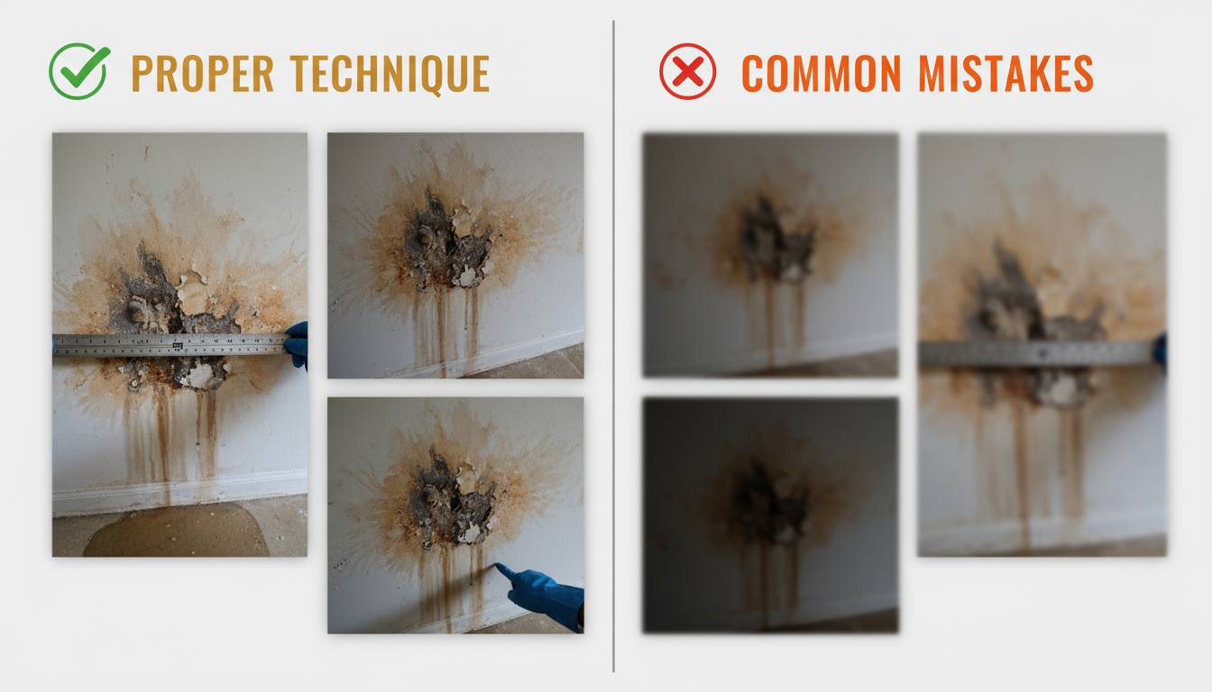Proper vs. improper damage documentation techniques for document property damage