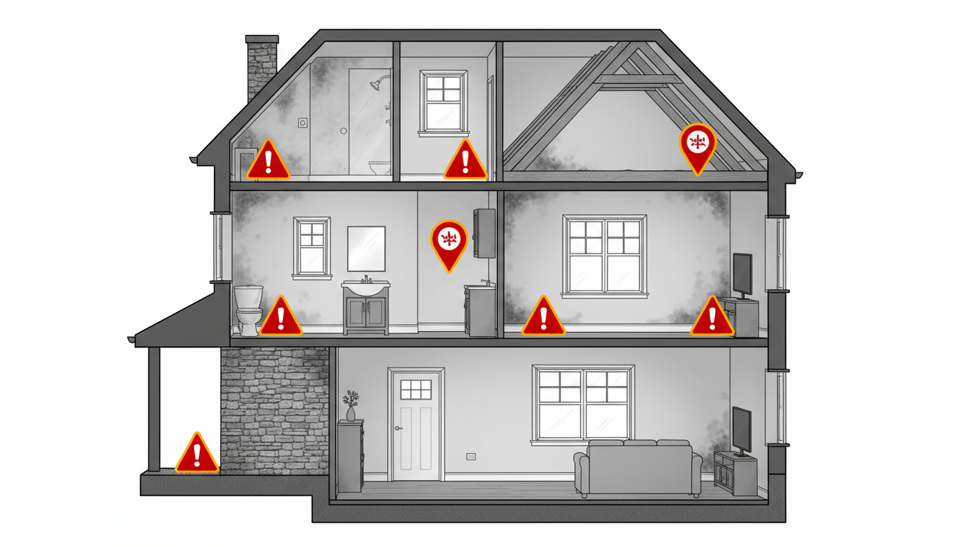 House split view of early signs of mold