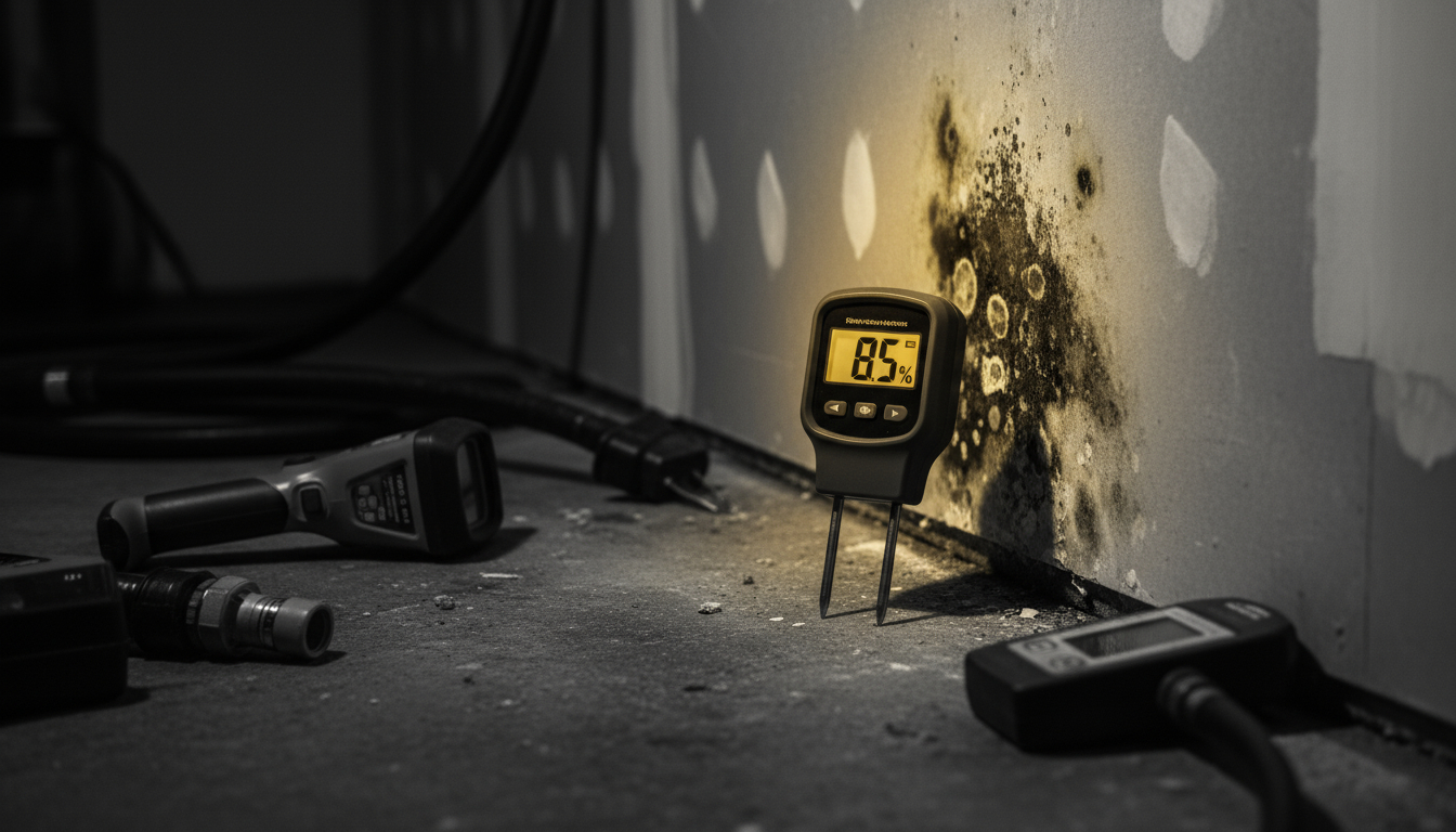 Moisture meter detecting hidden water damage to prevent mold growth