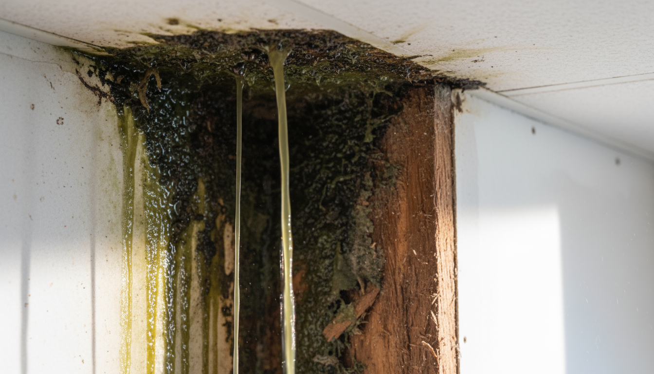 Visible microbial growth on water-damaged building materials requiring professional assessment