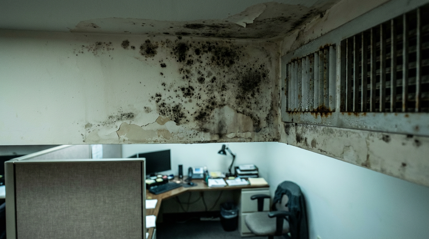 Workplace mold problems showing mold in office building near HVAC system requiring commercial mold removal in Harrisburg