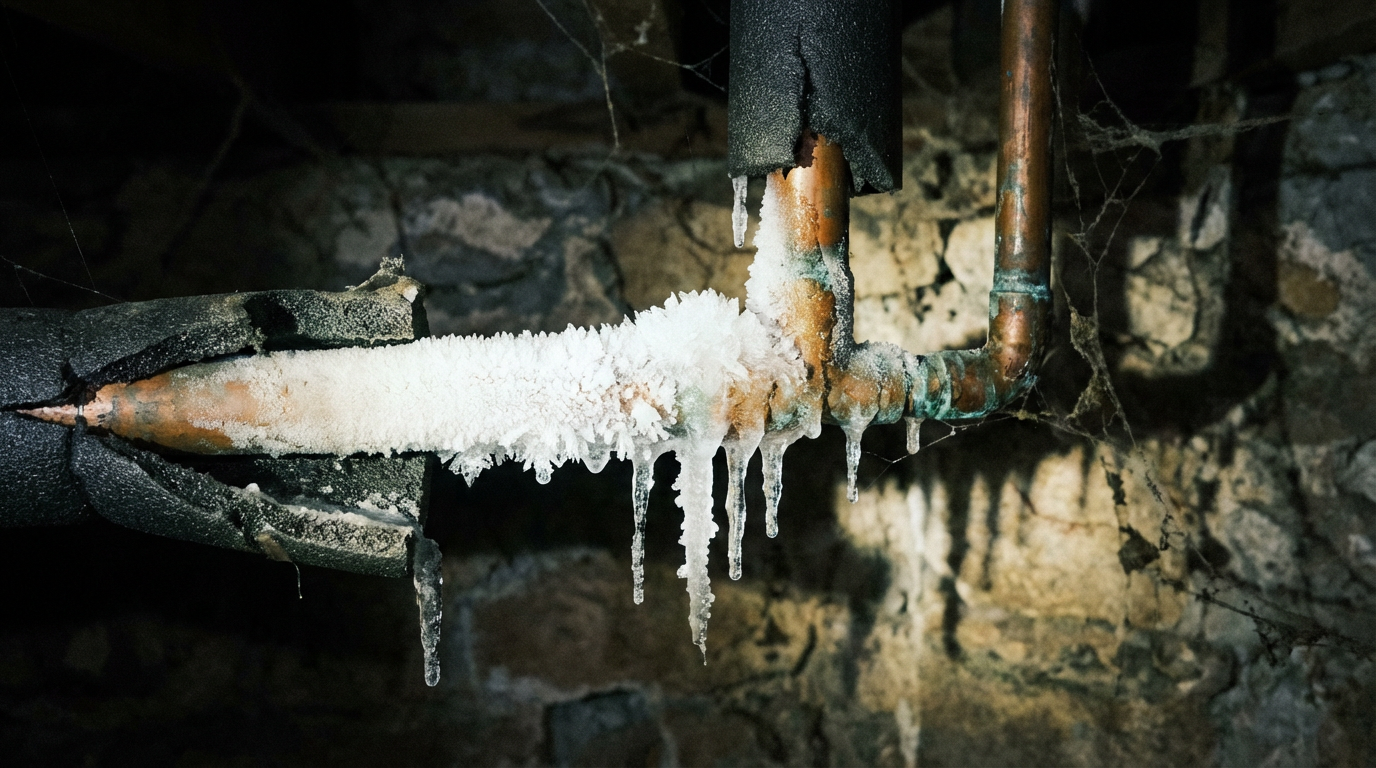 Frozen pipes causing winter water damage in New Hampton NY - follow cold weather plumbing tips to prevent bursts