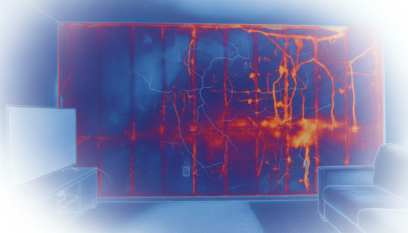 Thermal imaging technology detecting hidden smoke damage behind walls during professional assessment