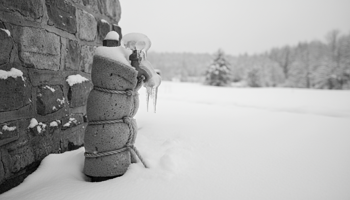 Insulated outdoor faucet cover protecting spigot from winter freeze