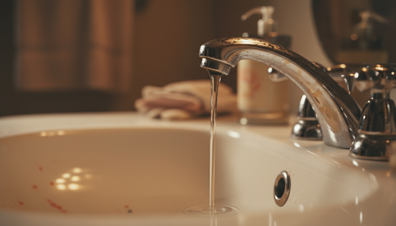 Faucet dripping water to prevent frozen pipes during cold weather