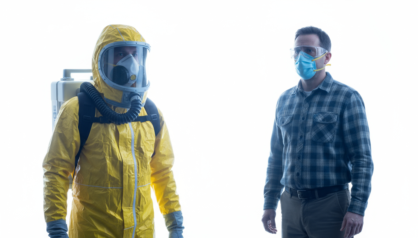 Comparison of professional grade protective equipment versus basic DIY safety gear for mold removal
