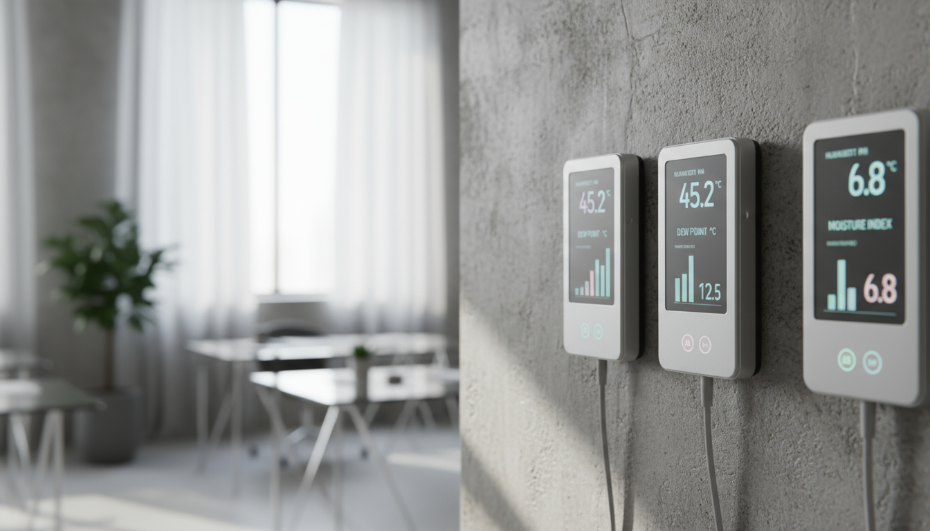 IoT moisture monitoring sensors providing real-time psychrometric data during restoration