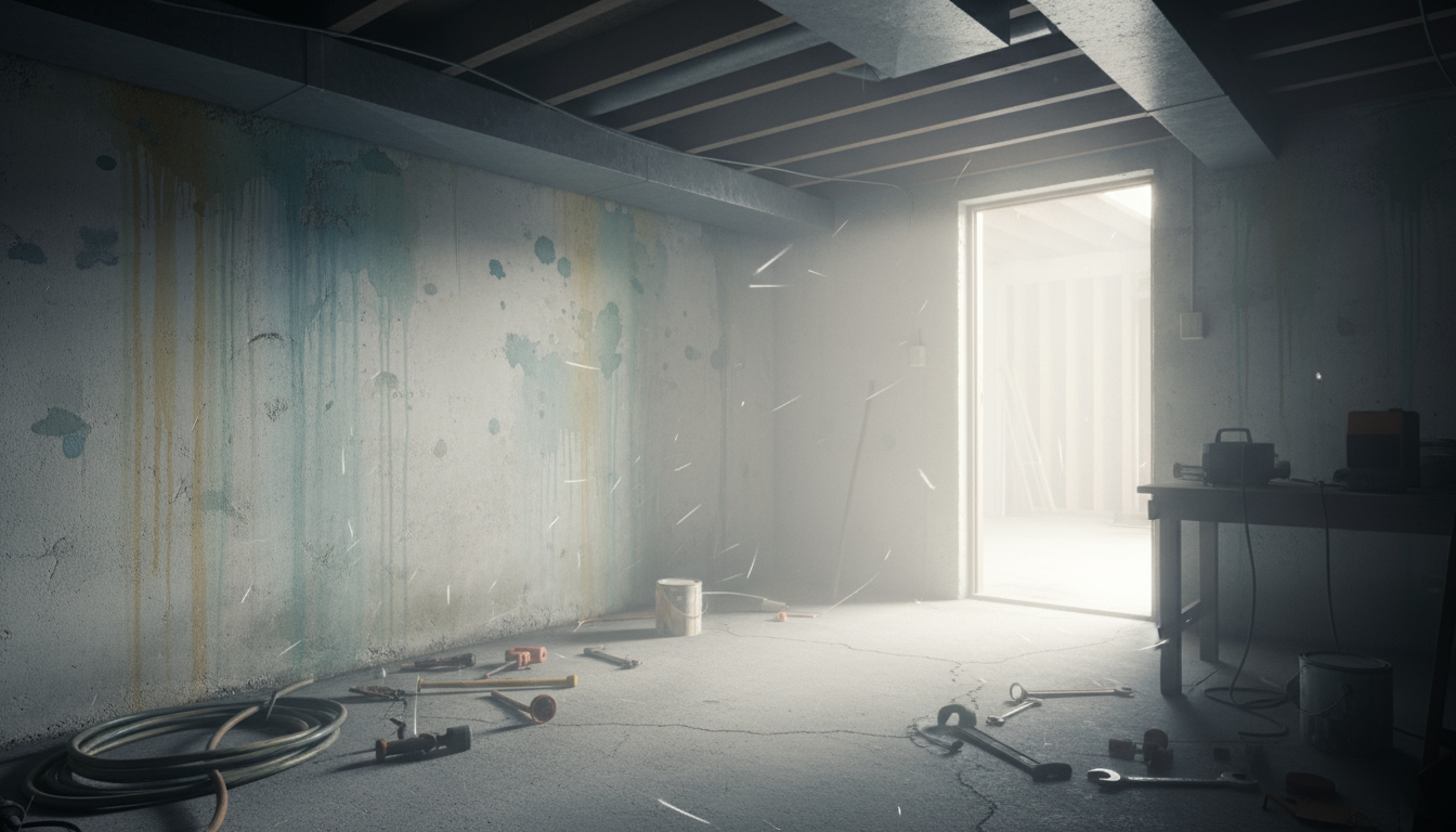 Damp basement wall showing moisture problems where hidden mold signs commonly develop