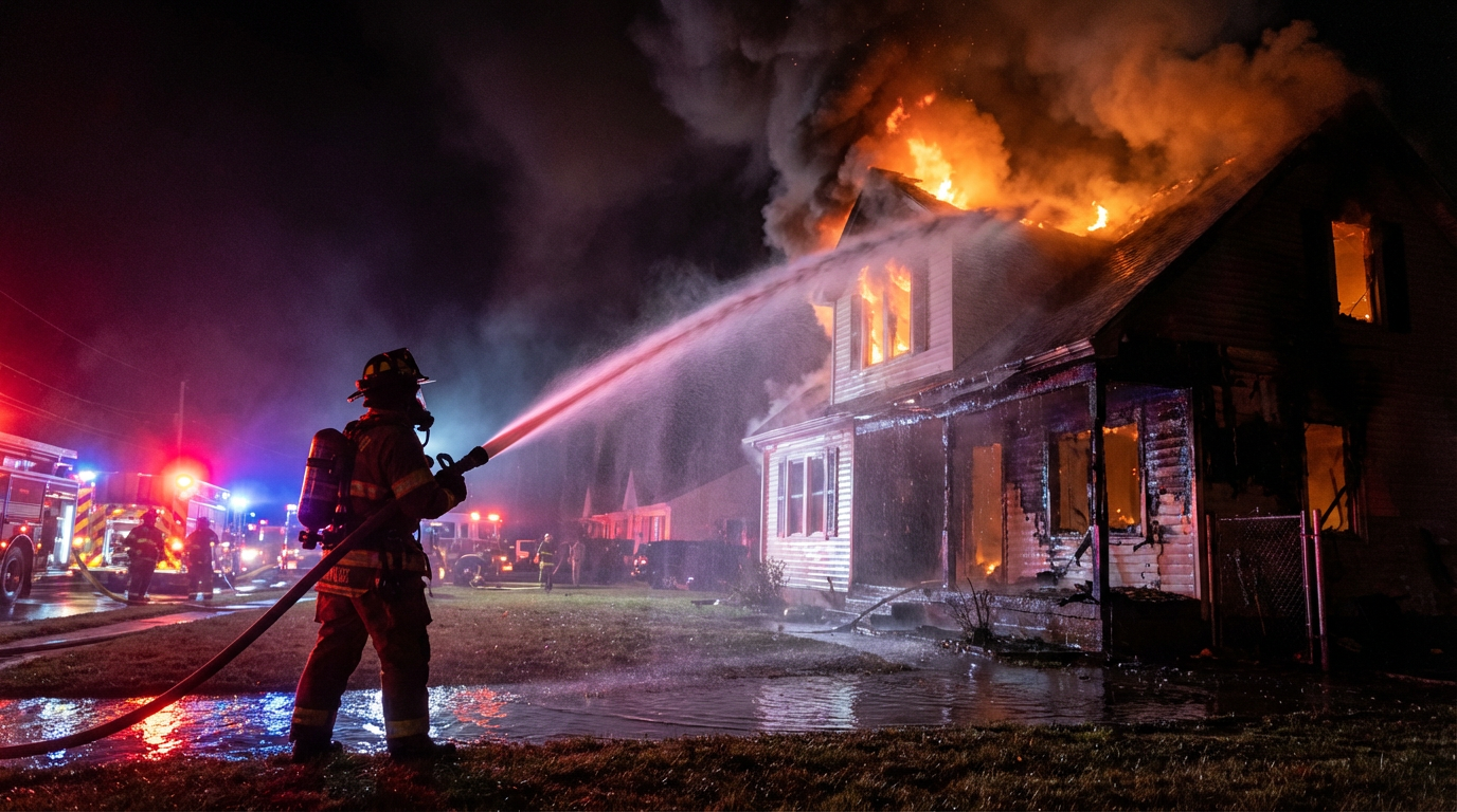 Water damage from firefighting efforts after space heater caused fire shows why portable heater fire danger prevention matters