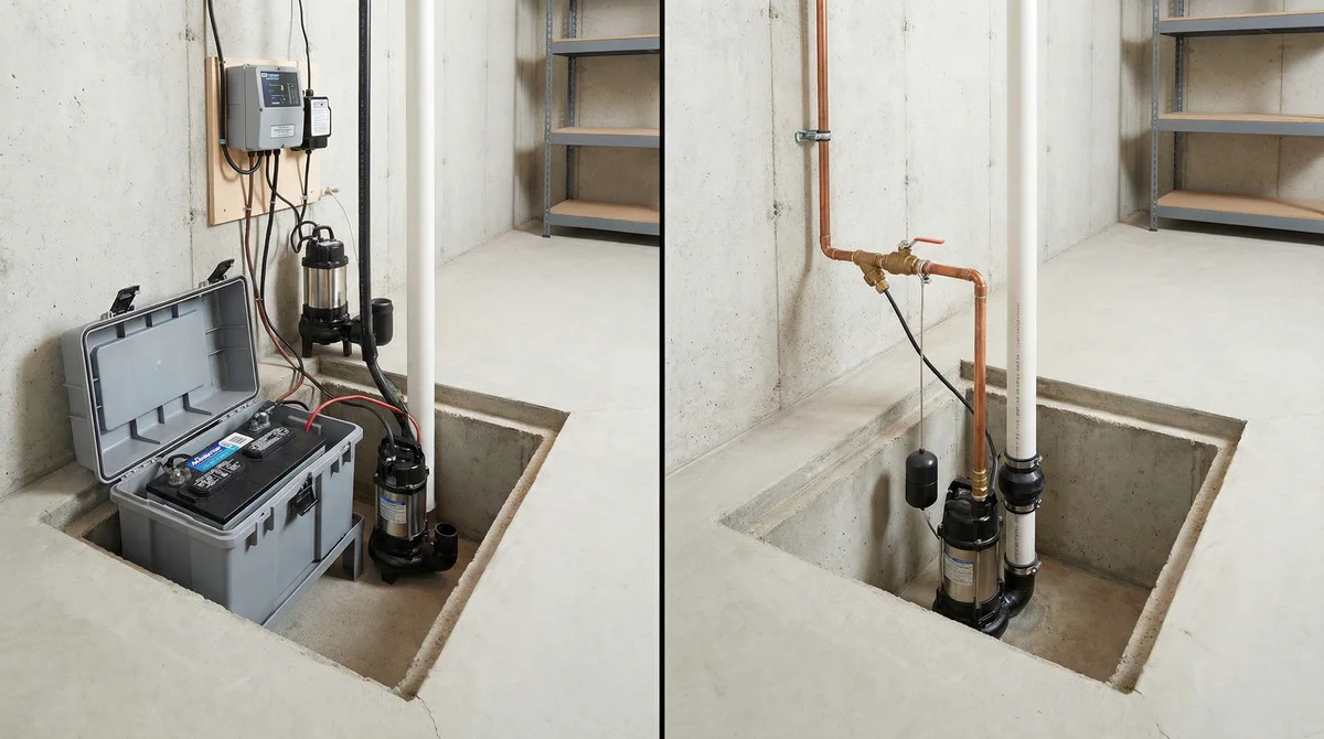 Sump pump backup options for Fairfield NJ homes - battery backup and water-powered systems comparison"