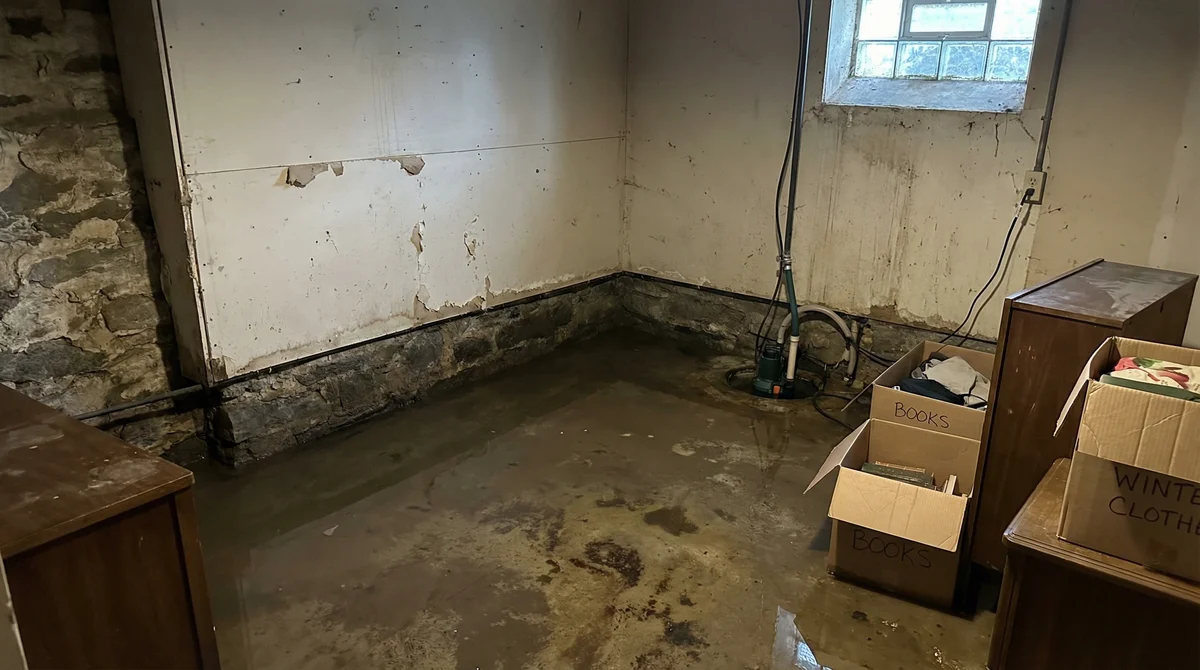 Basement flooding demonstrates flood risk in Harrisburg PA homes near the Susquehanna River