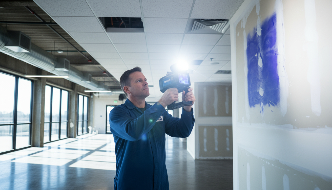 Thermal imaging technology detecting hidden moisture during structural drying assessment