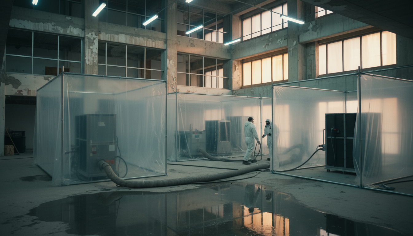 Commercial water damage restoration project in multi-story office building using IICRC standards procedures