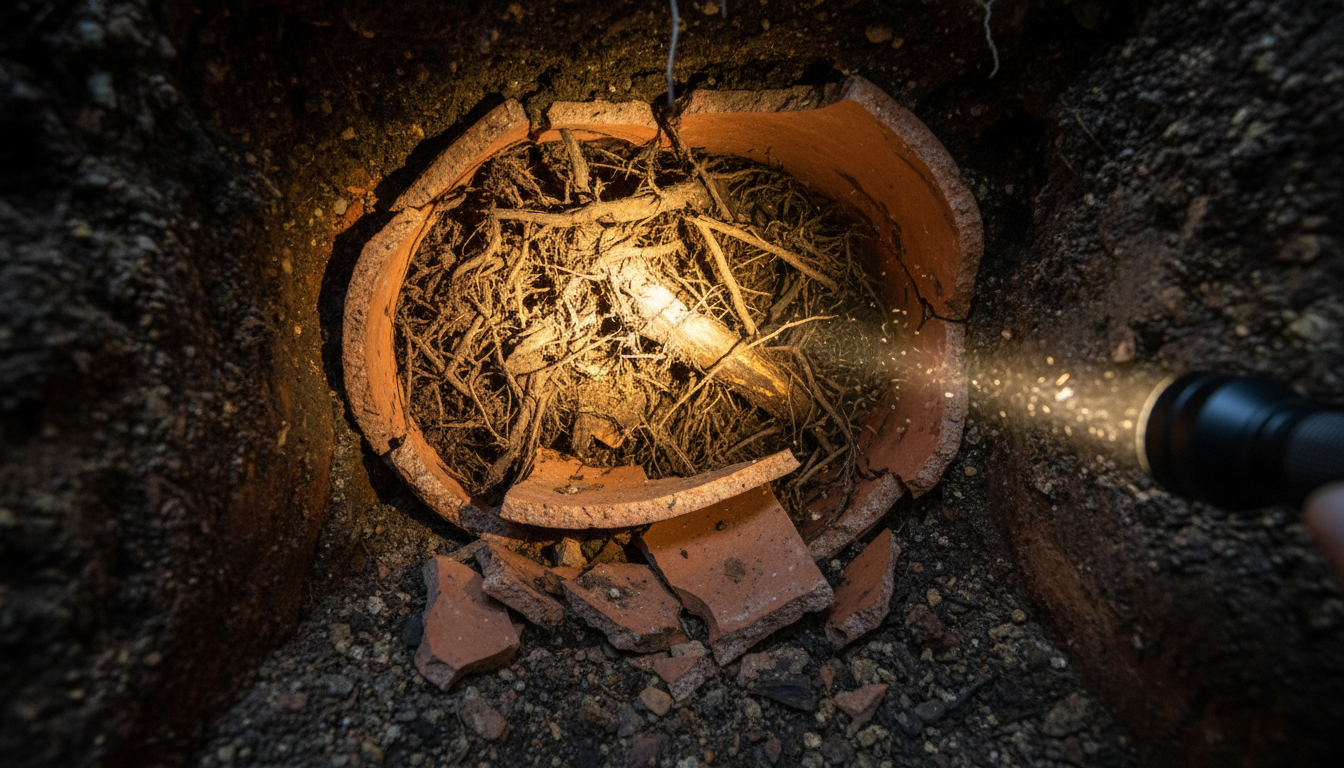 Tree root intrusion causing sewer line blockage and sewage backup